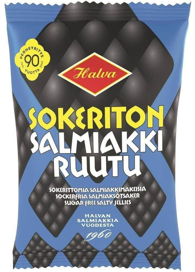 Halva Sokeriton Salmiakkiruutu 90g, 18 - Pack - Scandinavian Goods