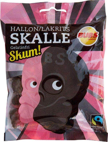 Bubs Godis Hallonlakritsskalle Skum 90g, 24-Pack - Scandinavian Goods