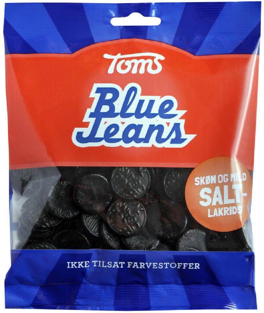 orange jeg er enig mode Toms Pingvin Blue Jeans 250g, 8-Pack | Danish Licorice